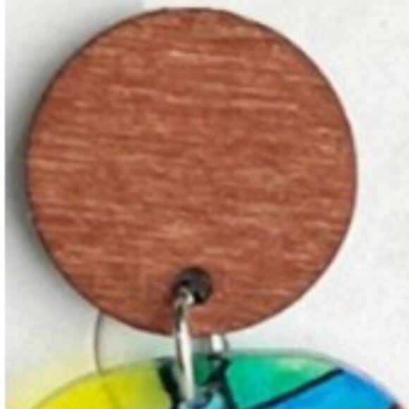 Bohemian Rainbow Festival Shine Bright Acrylic Color Dangle Earrings Wood Studs - Picture 3 of 4